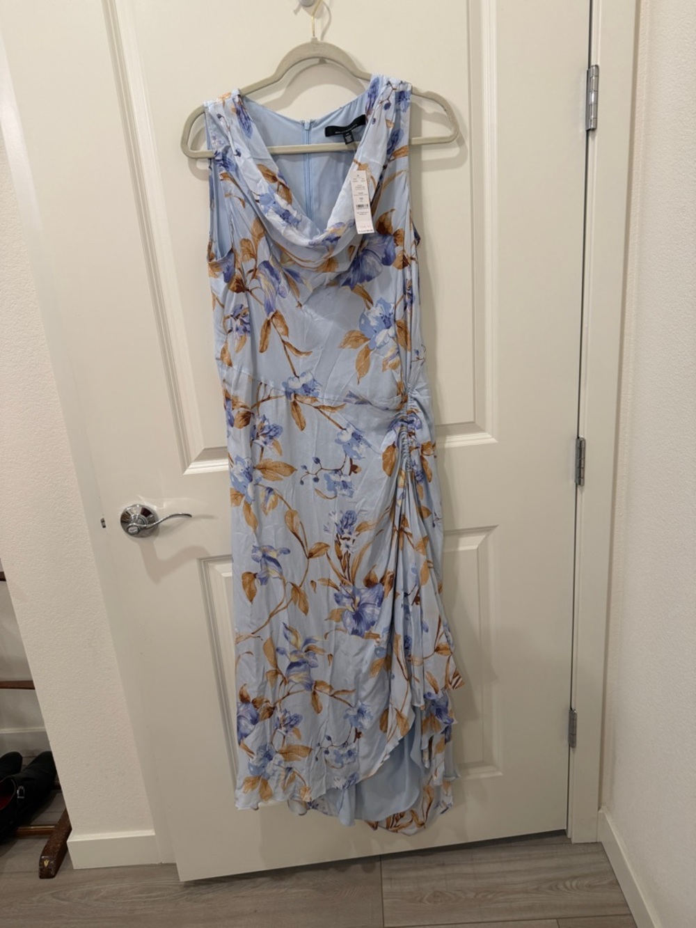 White House Black Market Light Blue Floral Draped High-Low Maxi Dress